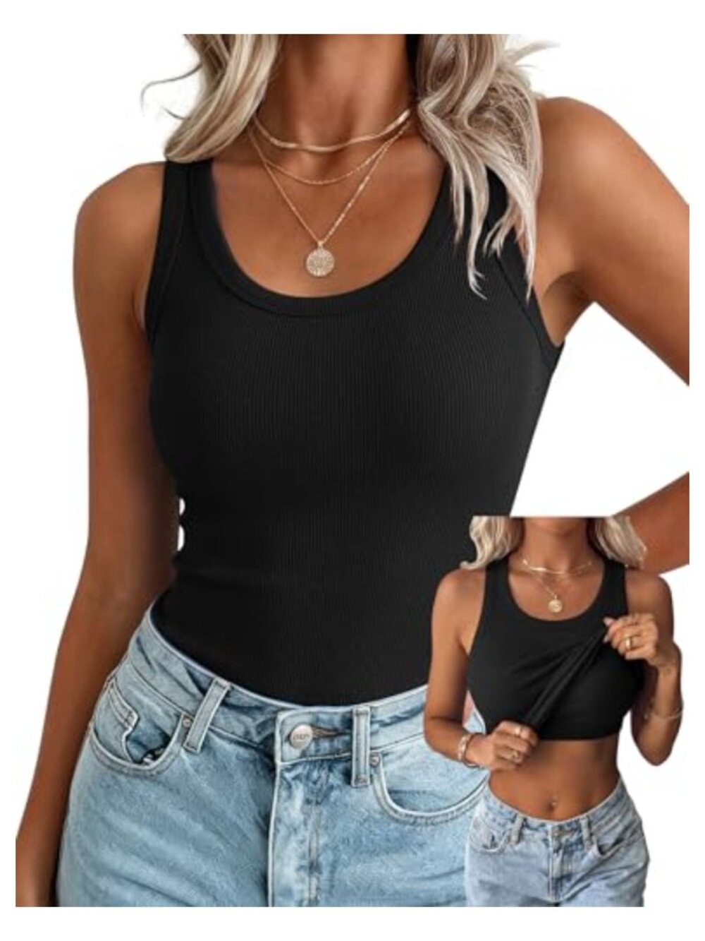 Womens Ribbed Racerback Tank Top Built in Shelf Bra Padded Summer